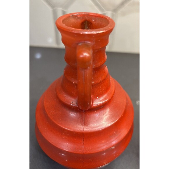 Pair Of Vintage Glass Jugs Urn Style Ribbed Globular Vases  Red 6” Tall - Picture 9 of 13